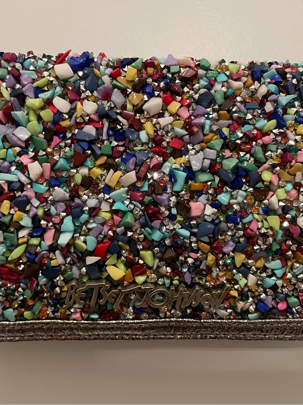 Betsey Johnson Multicolor Rhinestone Stone Embellished Chain Crossbody Bag
